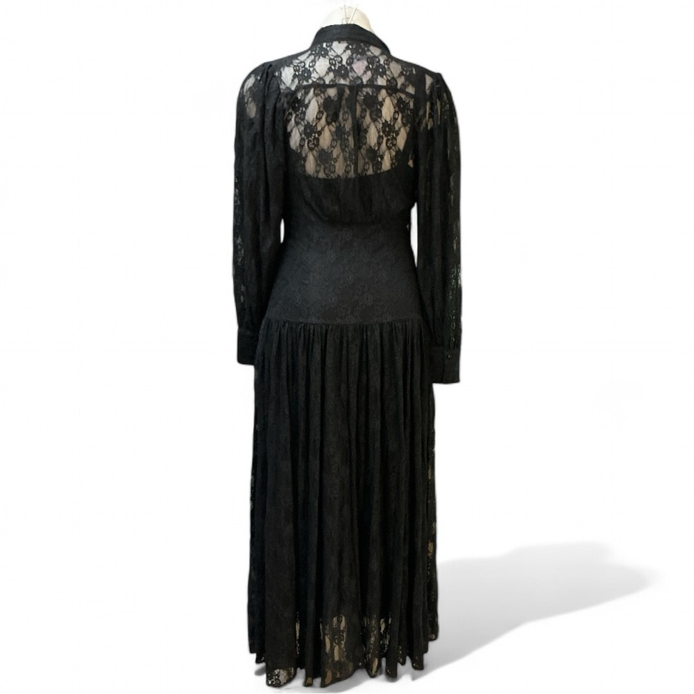 NWT sexy gown MAD FOR LOVE button-up black lace dress long sleeve sheer XS tag:S - Picture 3 of 14